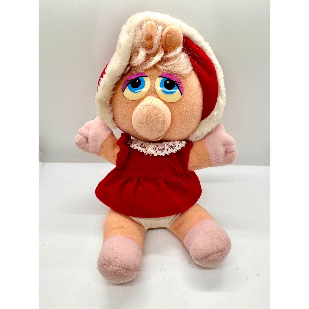 Vintage 1987 Muppet Babies Miss Piggy Plush Simon‎ Marketing Red Dress 10 Inch